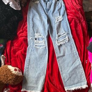 SHEIN Light Blue Distressed Straight Leg Jeans